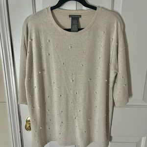 Chelsea & Theodore: tan half-sleeve beaded sweater in small